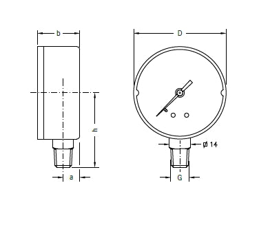 BOURDON TUBE PRESSURE GAUGES, RADIAL CONNECTION