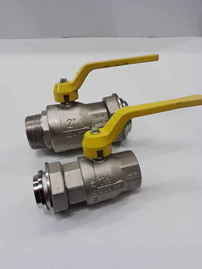 Valvola a sfera con raccordo contatore gas passaggio totale maniglia leva sigillabile alluminio.
